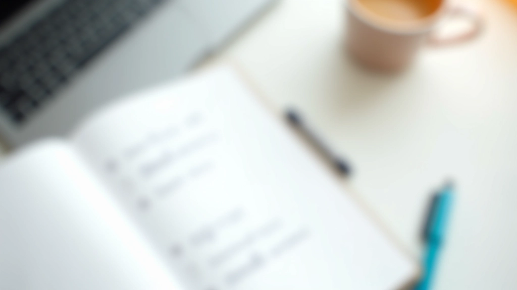 Notitieboek met takenlijst en pen, koffiekopje op zijde, minimalistisch werkbureau