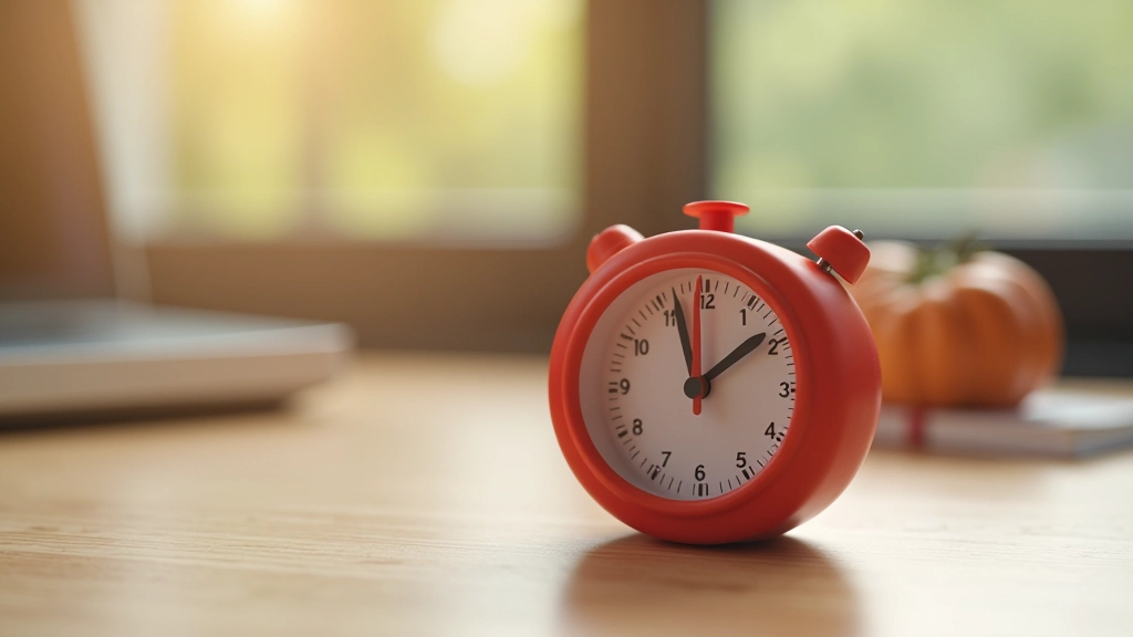 Close-up van analoge tomaat-vormige keukenTimer met rode kleur op houten bureau